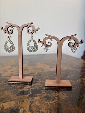 Elegant Silver Ornate Teardrop and Illusion Stud Earrings - Two Pairs
